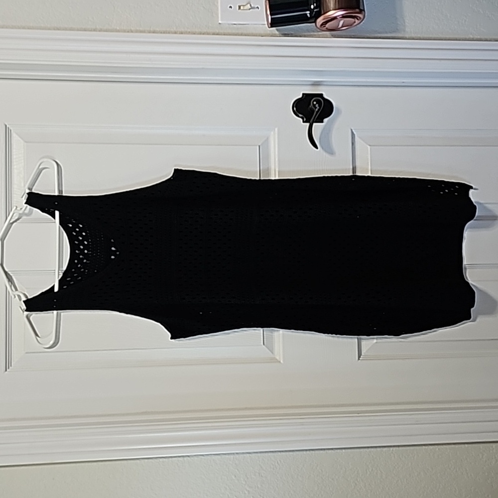 Black crochet Summer cover up dress sz L very stretchy